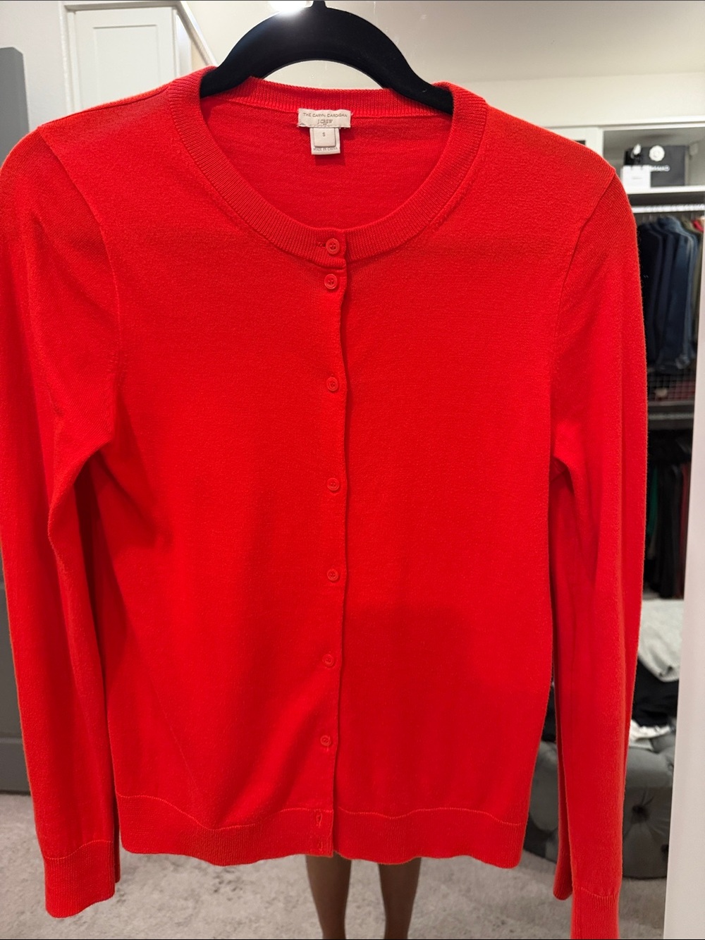 J. Crew Factory Red Crewneck Button-Front Cardigan